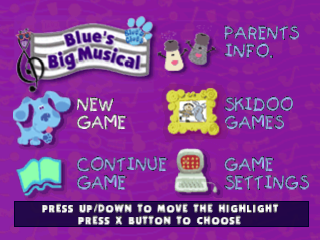 Blue's Clues Blue's Big Musical title screen for Playstation